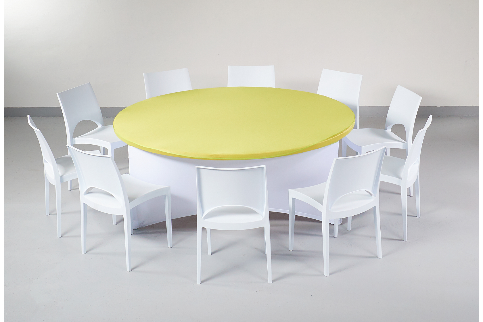 WEISSE SPANDEX RUNDTISCHHUSSE MIT AFPELGRÜNEM OBERTEIL 