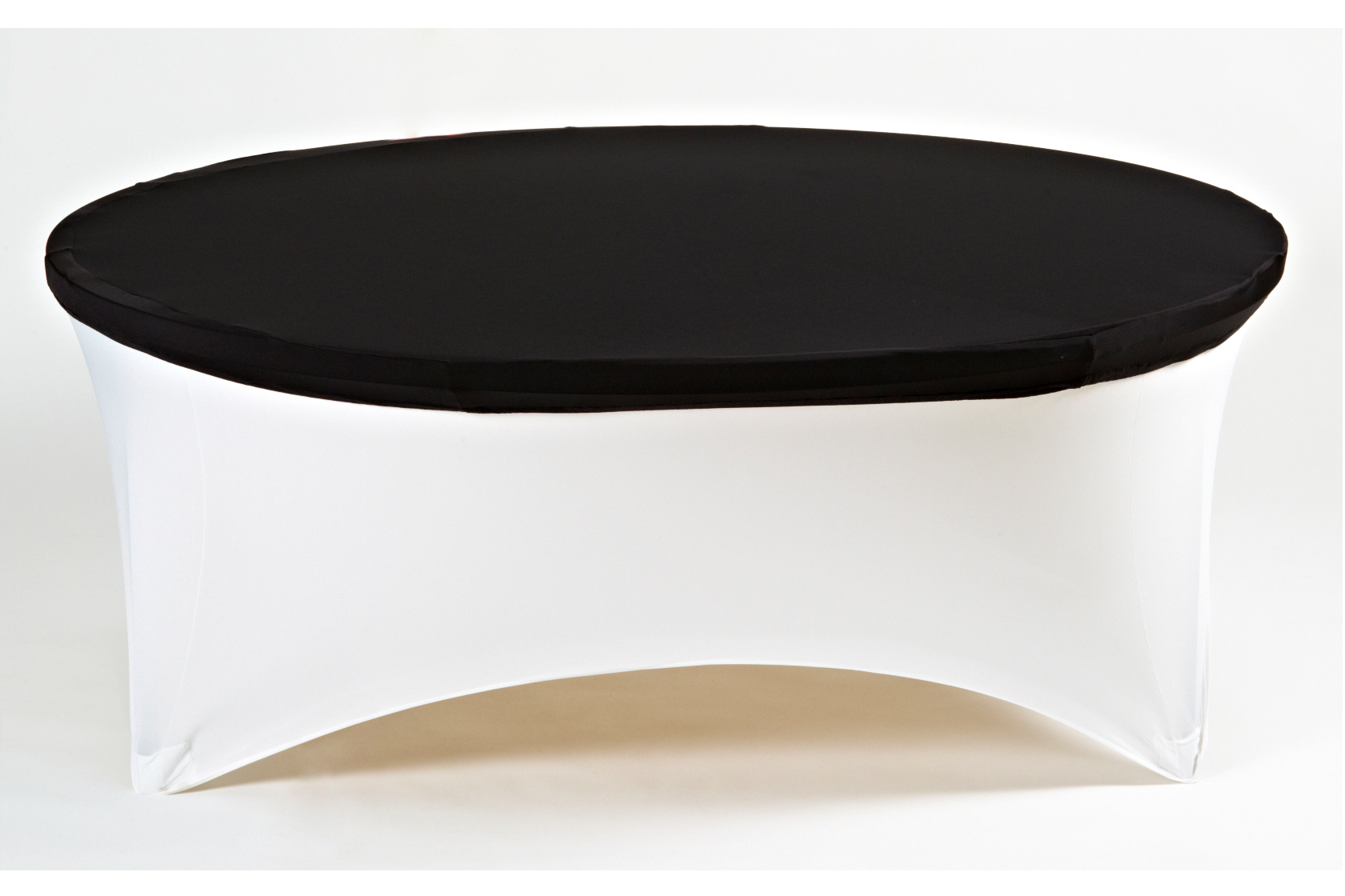 WEISSE SPANDEX RUNDTISCHHUSSE MIT SCHWARZEM OBERTEIL 